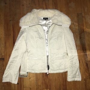 Bebe Winter White Jacket with rabbit fur trim